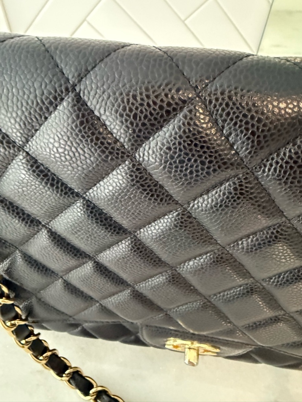 Black Quilted Leather Shoulder Bag with Gold CC Lock - Picture 4 of 11